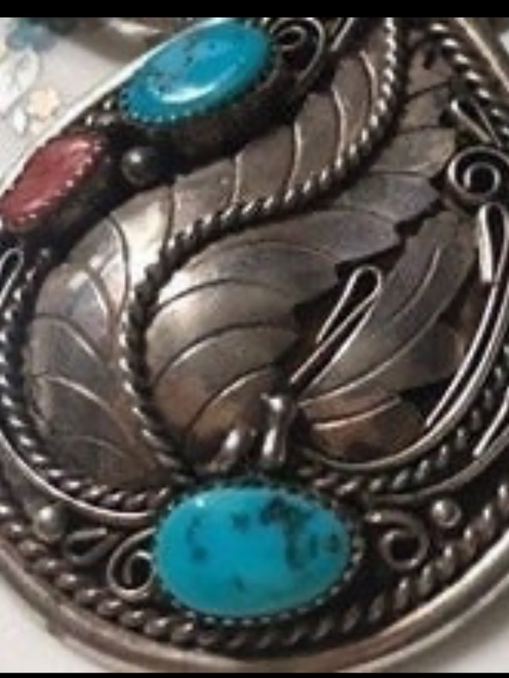 Vintage sterling silver large turquoise coral Native American style necklace
